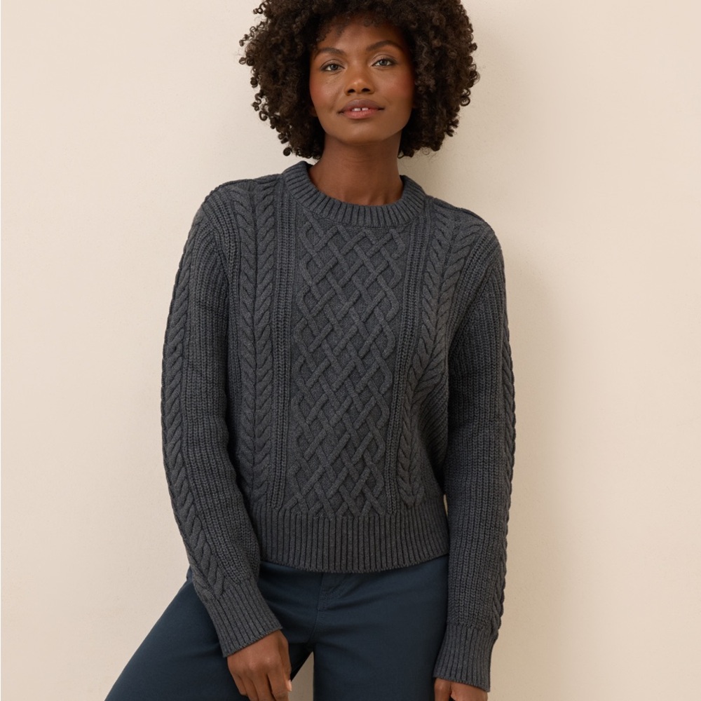 Pact Organic Luxe Knit Cable Crew Sweater